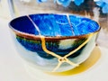 Kintsugi Bowl, Kintsugi Blue Wave Bowl, Kintsugi Gold Repair Ceramic Pottery, Minimalist Art, Home Decor, Gifts for Her, Ceramic Gift
