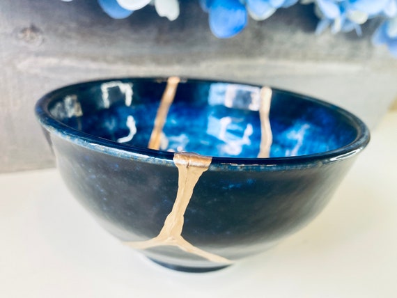 Kintsugi Bowl, Kintsugi Sapphire Blue Bowl, Handmade Gift, Home