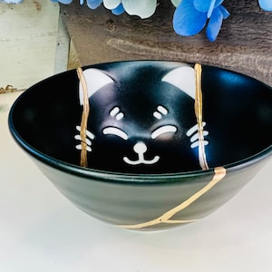 Kintsugi Bowl, Kintsugi Black Cat Halloween Bowl, Kintsugi Pottery, Fall Decor, Home Decor, Black Bowl. Halloween Home Decor, Black Cat Bowl