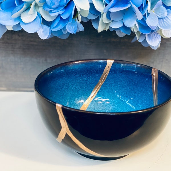 Kintsugi Bowl, Kintsugi Blue Gold Bowl, Handmade Gift, Minimalist, Kintsugi Pottery, Home Decor, Gifts for Her