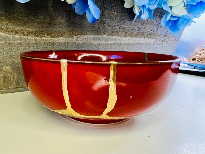 Kintsugi Red Italian Bowl, Kintsugi Pottery, Gifts for Her, Mothers Day Gifts, Home Decor, Minimalist, Kintsugi Italian Red Bowl image 5