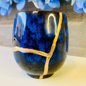 Kintsugi Deep Blue Cup, Kintsugi Bowl, Fall Decor, Gift For Her, Personalized Gift, Home Decor, Minimalist, Handmade Gift