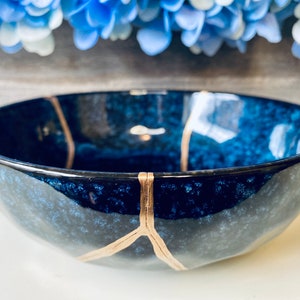 Kintsugi Bowl, Kintsugi Blue Celestial Bowl, Handmade Gift, Kintsugi Pottery, Gift for Her, Home Decor, Minimalist, Kintsugi Blue Bowl