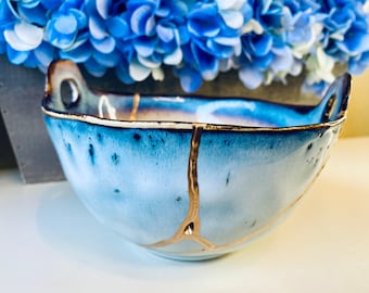 Kintsugi Bowl, Kintsugi Grey Sunrise Ramen Bowl, Anniversary, Home Decor, Handmade, Minimalist