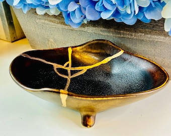 Kintsugi-skål, Kintsugi brons abstrakt guld reparationsskål, jubileumspresent, minimalistisk heminredning, bröllop, japansk konst