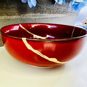 Kintsugi Red Italian Bowl, Kintsugi Pottery, Gifts for Her, Mothers Day Gifts, Home Decor, Minimalist, Kintsugi Italian Red Bowl image 2