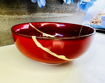 Kintsugi Red Italian Bowl, Kintsugi Pottery, Gifts for Her, Mothers Day Gifts, Home Decor, Minimalist, Kintsugi Italian Red Bowl