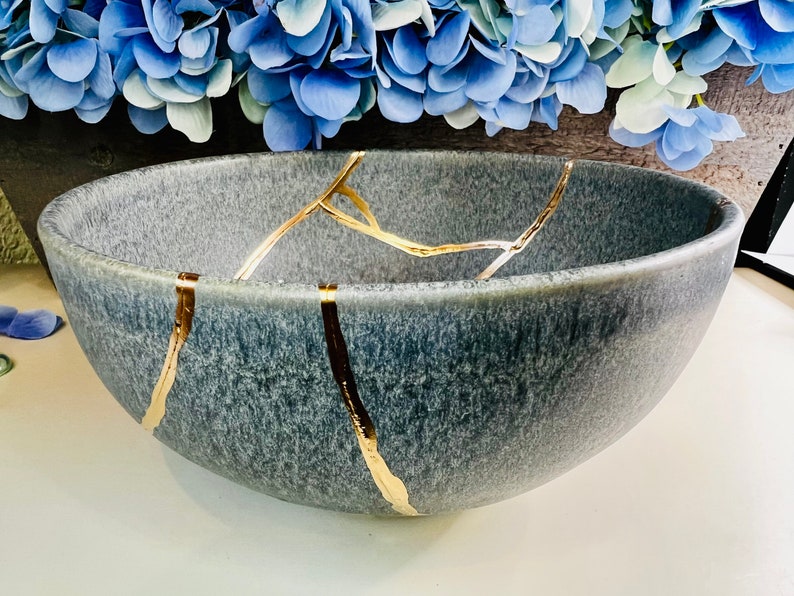 Kintsugi Bowl Kintsugi Mountain Grey Stoneware Bowl Handmade Etsy