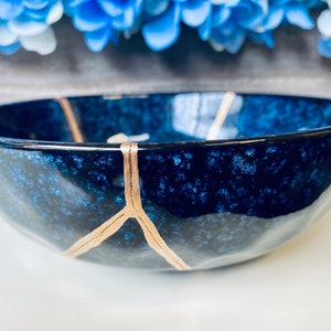 Kintsugi Bowl, Kintsugi Blue Celestial Bowl, Handmade Gift, Kintsugi Pottery, Gift for Her, Home Decor, Minimalist, Kintsugi Blue Bowl