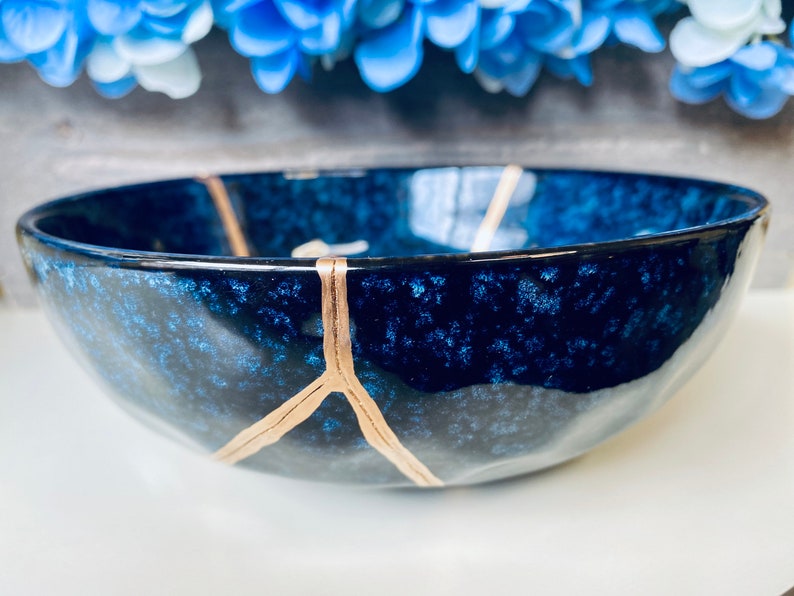 Kintsugi Bowl, Kintsugi Blue Celestial Bowl, Handmade Gift, Kintsugi Pottery, Gift for Her, Home Decor, Minimalist, Kintsugi Blue Bowl image 1