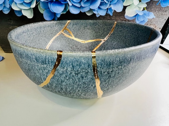 Kintsugi Bowl, Kintsugi Mountain Grey Stoneware Bowl, Handmade