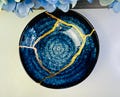 Kintsugi Bowl, Kintsugi Deep Blue Bowl, Kintsugi Pottery, Minimalist, Home Decor, Kintsugi Ceramic, Home Decor, Stoneware Bowl Gold Repair