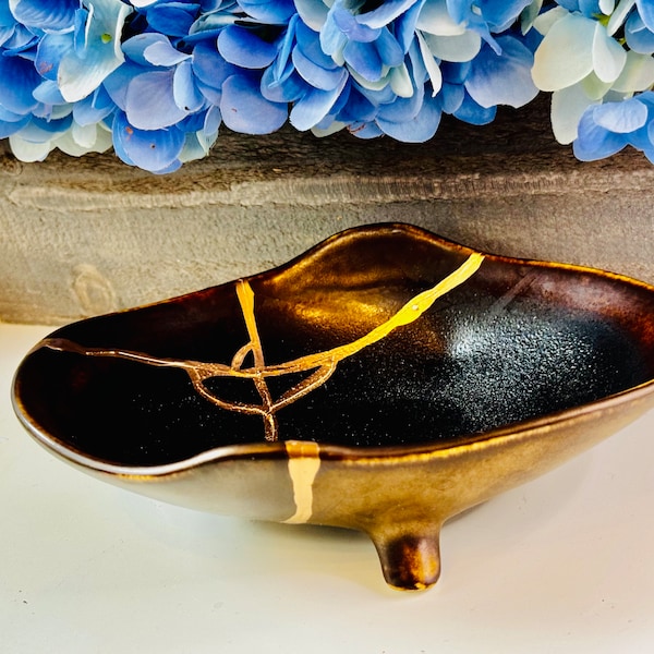 Cuenco Kintsugi, Cuenco abstracto de bronce hecho a mano Kintsugi, Regalo de aniversario, Decoración minimalista para el hogar, Boda, Arte japonés