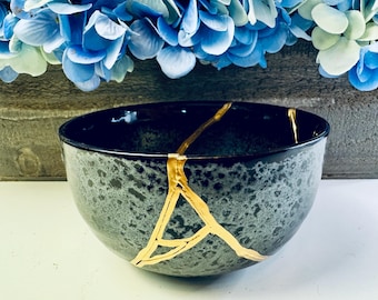 Kintsugi Meteorit Keramikschale: Silberakzent, handgefertigte Wohnkultur