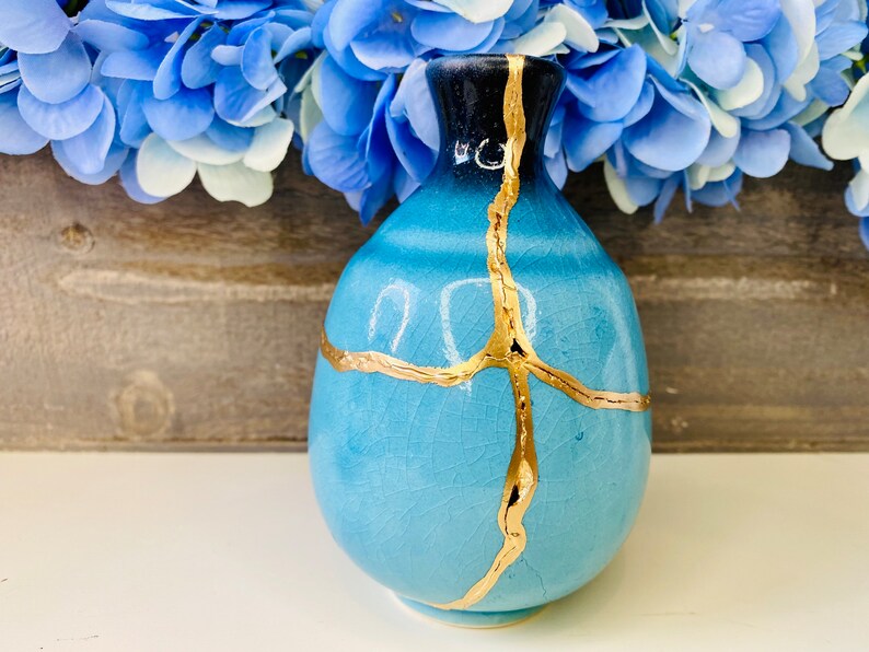 Kintsugi Sake Bottle Teal Sake Kintsugi Vase Japanese Etsy