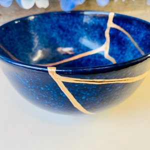 Kintsugi Bowl, Kintsugi Deep Blue Ocean Bowl, Home Decor, Kintsugi Pottery, Home Gifts, Minimalist, Kintsugi Ocean Blue Ramen Bowl Large image 6