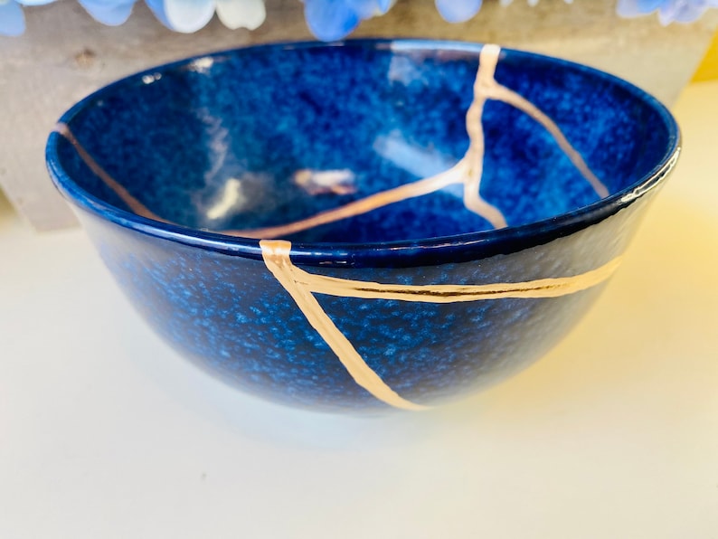 Kintsugi Bowl, Kintsugi Deep Blue Ocean Bowl, Home Decor, Kintsugi Pottery, Home Gifts, Minimalist, Kintsugi Ocean Blue Ramen Bowl Large image 6