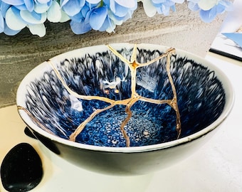 Kintsugi Bowl, Kintsugi Lapis Blue Bowl, Gift For Her, Anniversary Gift, Ceramic Bowls, Japanese Art, Home Decor