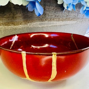 Kintsugi Red Italian Bowl, Kintsugi Pottery, Gifts for Her, Mothers Day Gifts, Home Decor, Minimalist, Kintsugi Italian Red Bowl image 4