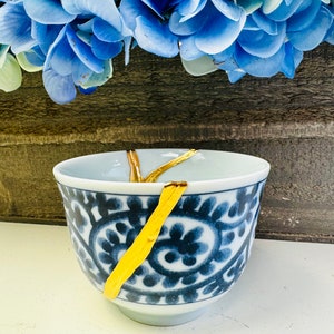 Kintsugi, Blue Petal Teacup, Kintsugi Bowl, ceramic gift, Minimalist, Personalized Gift, Home Decor, Japanese Art, Gifts for Her, Fall Gift