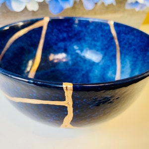 Kintsugi Bowl, Kintsugi Deep Blue Ocean Bowl, Home Decor, Kintsugi Pottery, Home Gifts, Minimalist, Kintsugi Ocean Blue Ramen Bowl Large image 8