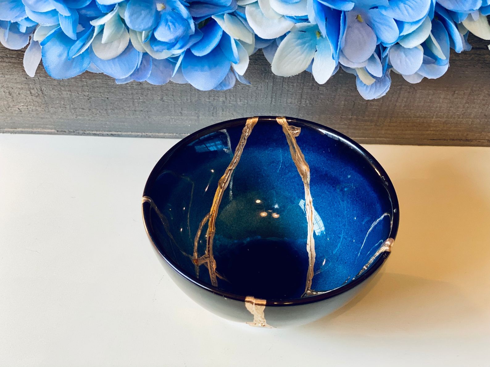 Kintsugi Bowl, Kintsugi Blue Bowl, Kintsugi Pottery, Minimalist, Home