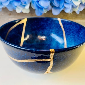 Kintsugi Bowl, Kintsugi Deep Blue Ocean Bowl, Home Decor, Kintsugi Pottery, Home Gifts, Minimalist, Kintsugi Ocean Blue Ramen Bowl Large image 5