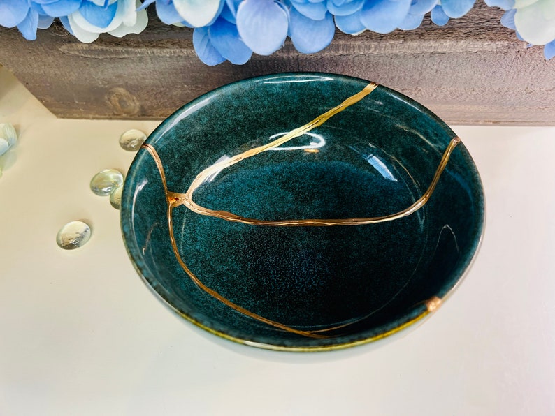 Kintsugi, Kintsugi Bowl Emerald Green Bowl, Fall Decor, Gifts For Her, Handmade Gifts, Minimalist, Kintsugi Emerald Bowl image 8