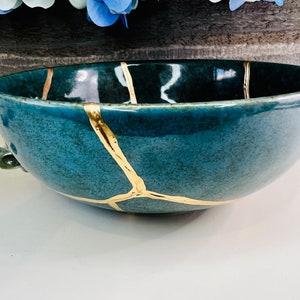 Kintsugi, Kintsugi Bowl Emerald Green Bowl, Fall Decor, Gifts For Her, Handmade Gifts, Minimalist, Kintsugi Emerald Bowl image 5