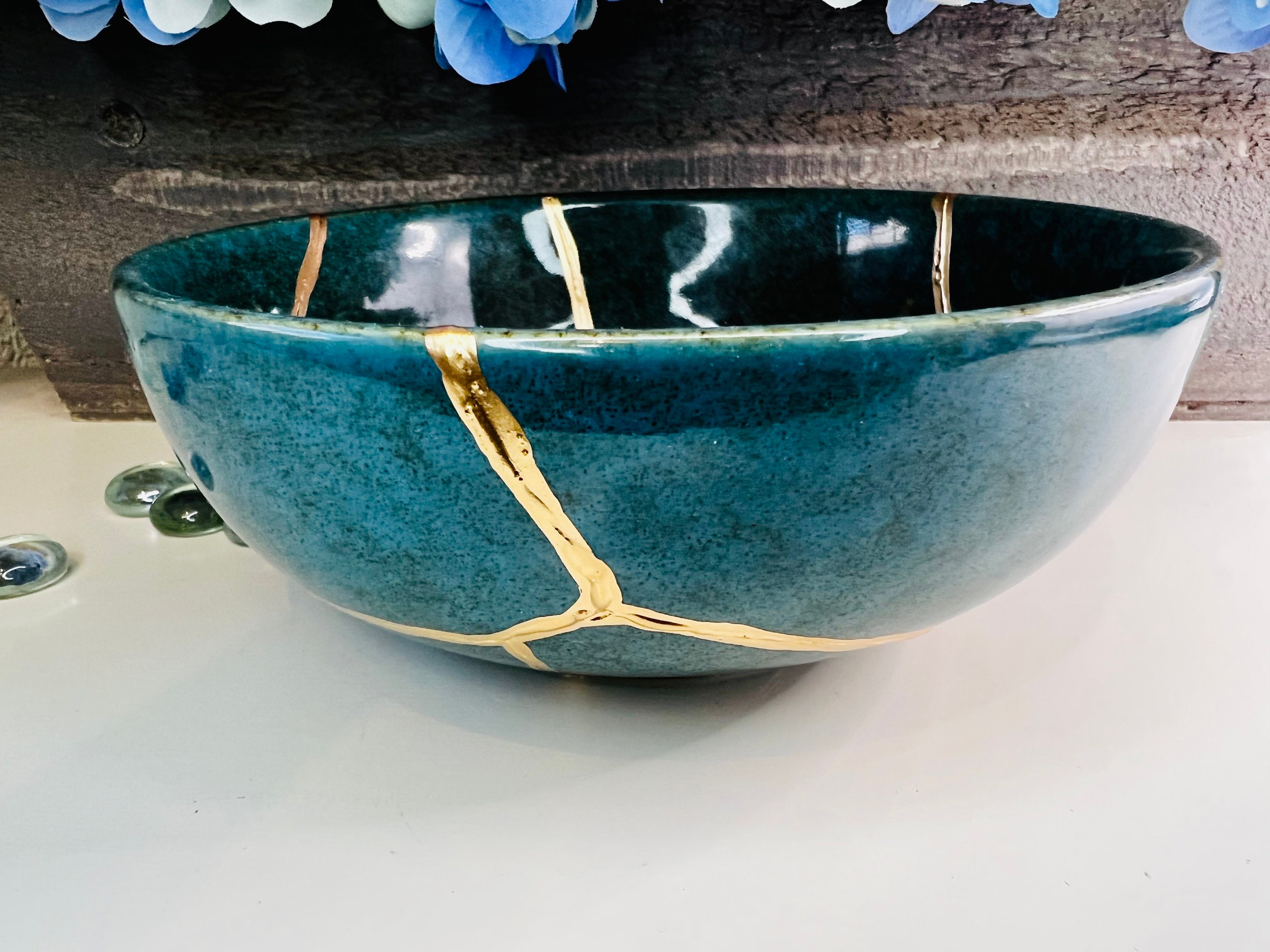 Kintsugi Kintsugi Bowl Emerald Green Kintsugi Pottery Gift 