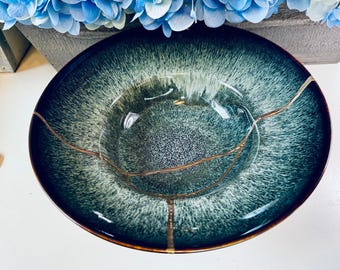 Kintsugi Bowl, All-Seeing Eye Glaze, Ocean Wave Pattern, Pho Bowl, Personalized Gift