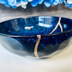 Kintsugi Bowl, Kintsugi Blue Celestial Bowl, Handmade Gift, Kintsugi Pottery, Gift for Her, Home Decor, Minimalist, Kintsugi Blue Bowl image 10