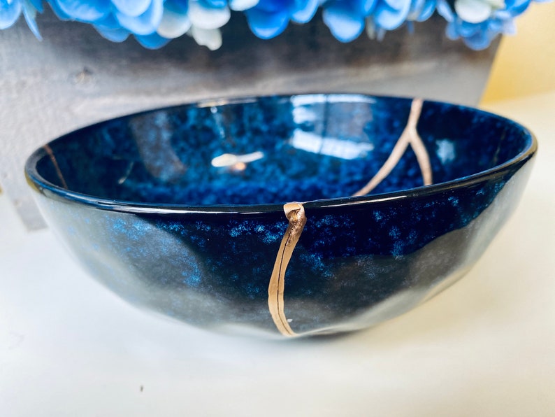 Kintsugi Bowl, Kintsugi Blue Celestial Bowl, Handmade Gift, Kintsugi Pottery, Gift for Her, Home Decor, Minimalist, Kintsugi Blue Bowl image 10