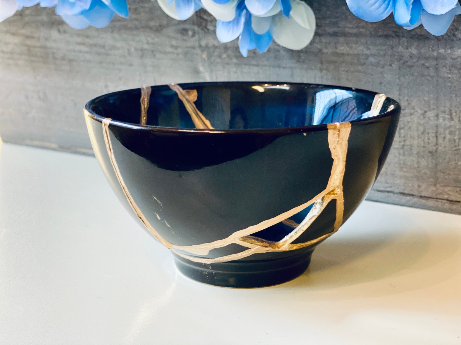 Kintsugi Bowl, Kintsugi Blue Bowl, Kintsugi Pottery, Minimalist, Home