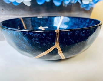 Kintsugi Bowl, Kintsugi Blue Celestial Bowl, Kintsugi Pottery, Handmade Gift, Minimalist Ceramic Bowl, Home Decor, Repair, Gift for Her