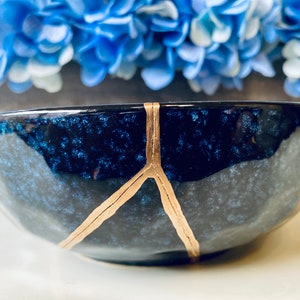 Kintsugi Bowl, Kintsugi Blue Celestial Bowl, Handmade Gift, Kintsugi Pottery, Gift for Her, Home Decor, Minimalist, Kintsugi Blue Bowl image 5