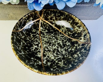 Kintsugi Bowl, Kintsugi Sage Green Marbled Bowl, Kintsugi Repaired, Anniversary Gift, Green Reactive Glaze, Handmade Ceramic Gift