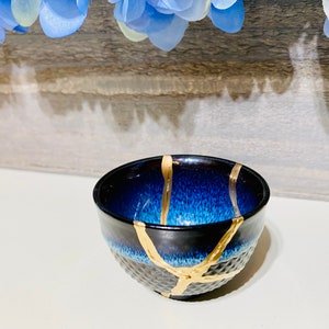 Kintsugi Pottery, Kintsugi Repaired Blue Fire Teacup, Kintsugi Gift, Minimalist Gifts, Home Decor, Japanese Teacup, Gifts for Her