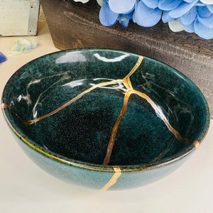 Kintsugi, Kintsugi Bowl Emerald Green Bowl, Fall Decor, Gifts For Her, Handmade Gifts, Minimalist, Kintsugi Emerald Bowl image 2