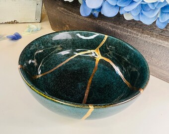 Kintsugi, Kintsugi Schüssel smaragdgrüne Schale, Herbst Dekor, Geschenke für sie, handgemachte Geschenke, minimalistisch, Kintsugi Smaragdschale