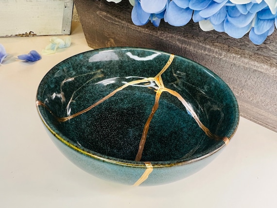 Kintsugi, Kintsugi Bowl Emerald Green Bowl, Fall Decor, Gifts For Her, Handmade Gifts, Minimalist, Kintsugi Emerald Bowl