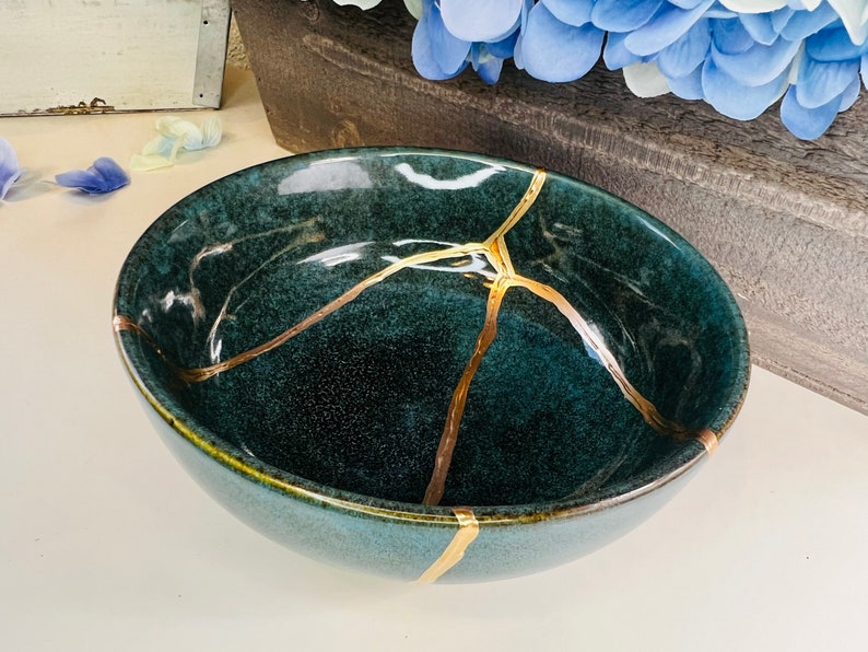 Kintsugi, Kintsugi Bowl Emerald Green Bowl, Fall Decor, Gifts For Her, Handmade Gifts, Minimalist, Kintsugi Emerald Bowl image 2