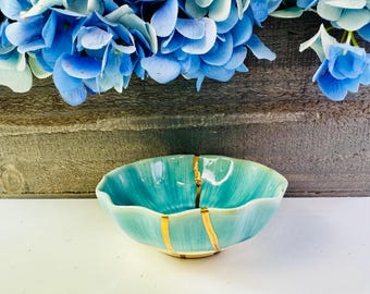 Kintsugi Schale, Kleine Kintsugi Aqua Schale, Kintsugi Schale, Minimalist, Jubiläum, Hochzeitsgeschenk, Wohnkultur, Kintsugi Kunst, Geschenk für Sie, Gold