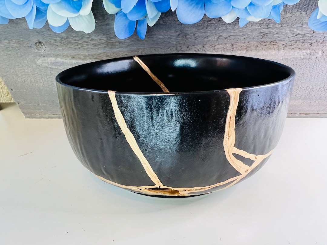 Kintsugi Bowl Kintsugi Black Kintsugi Cereal Bowl Kintsugi Etsy