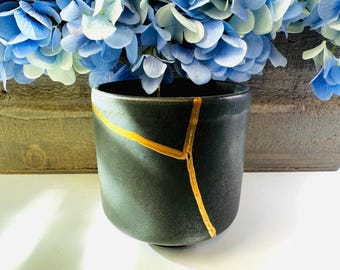 Kintsugi, Kintsugi schwarze Tasse, Wabi Sabi Keramik Geschenk, japanische Keramik, Kintsugi Schüssel, handgemachtes Geschenk für sie