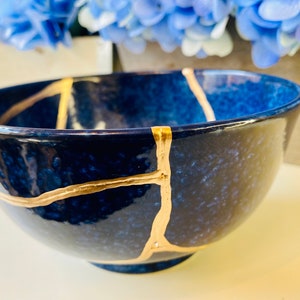 Kintsugi Bowl, Kintsugi Deep Blue Ocean Bowl, Home Decor, Kintsugi Pottery, Home Gifts, Minimalist, Kintsugi Ocean Blue Ramen Bowl Large image 4