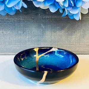 Kintsugi Bowl, Kintsugi Cat Eye Blue Dish, 3.75-Inch Ceramic Home Decor