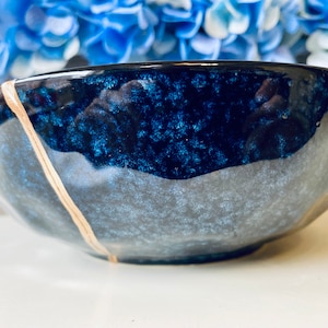 Kintsugi Bowl, Kintsugi Blue Celestial Bowl, Handmade Gift, Kintsugi Pottery, Gift for Her, Home Decor, Minimalist, Kintsugi Blue Bowl image 9