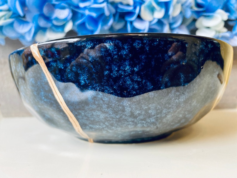 Kintsugi Bowl, Kintsugi Blue Celestial Bowl, Handmade Gift, Kintsugi Pottery, Gift for Her, Home Decor, Minimalist, Kintsugi Blue Bowl image 9