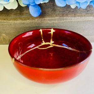 Kintsugi Red Italian Bowl, Kintsugi Pottery, Gifts for Her, Mothers Day Gifts, Home Decor, Minimalist, Kintsugi Italian Red Bowl image 9